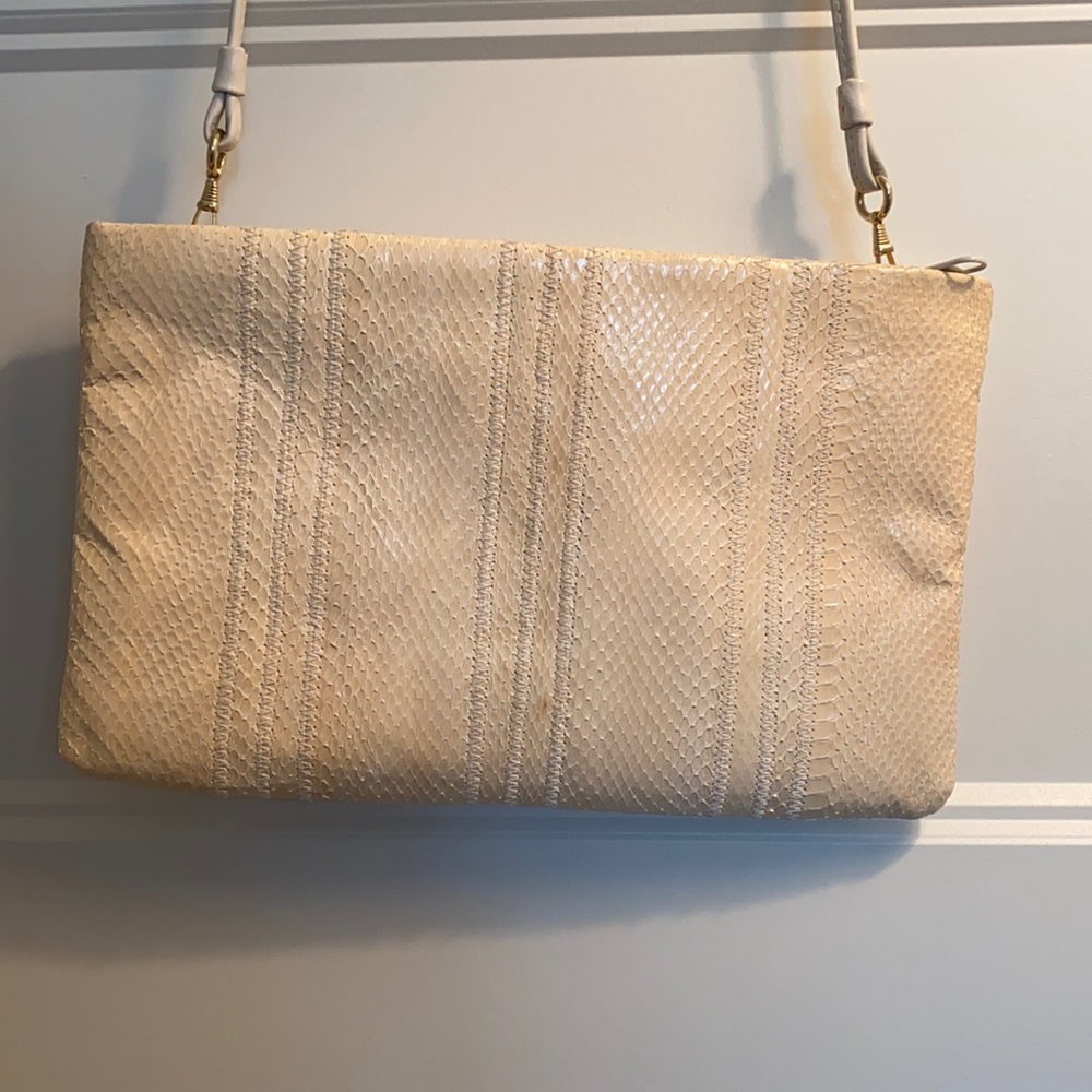 Vintage Clemente Snakeskin Purse Clutch Cream
